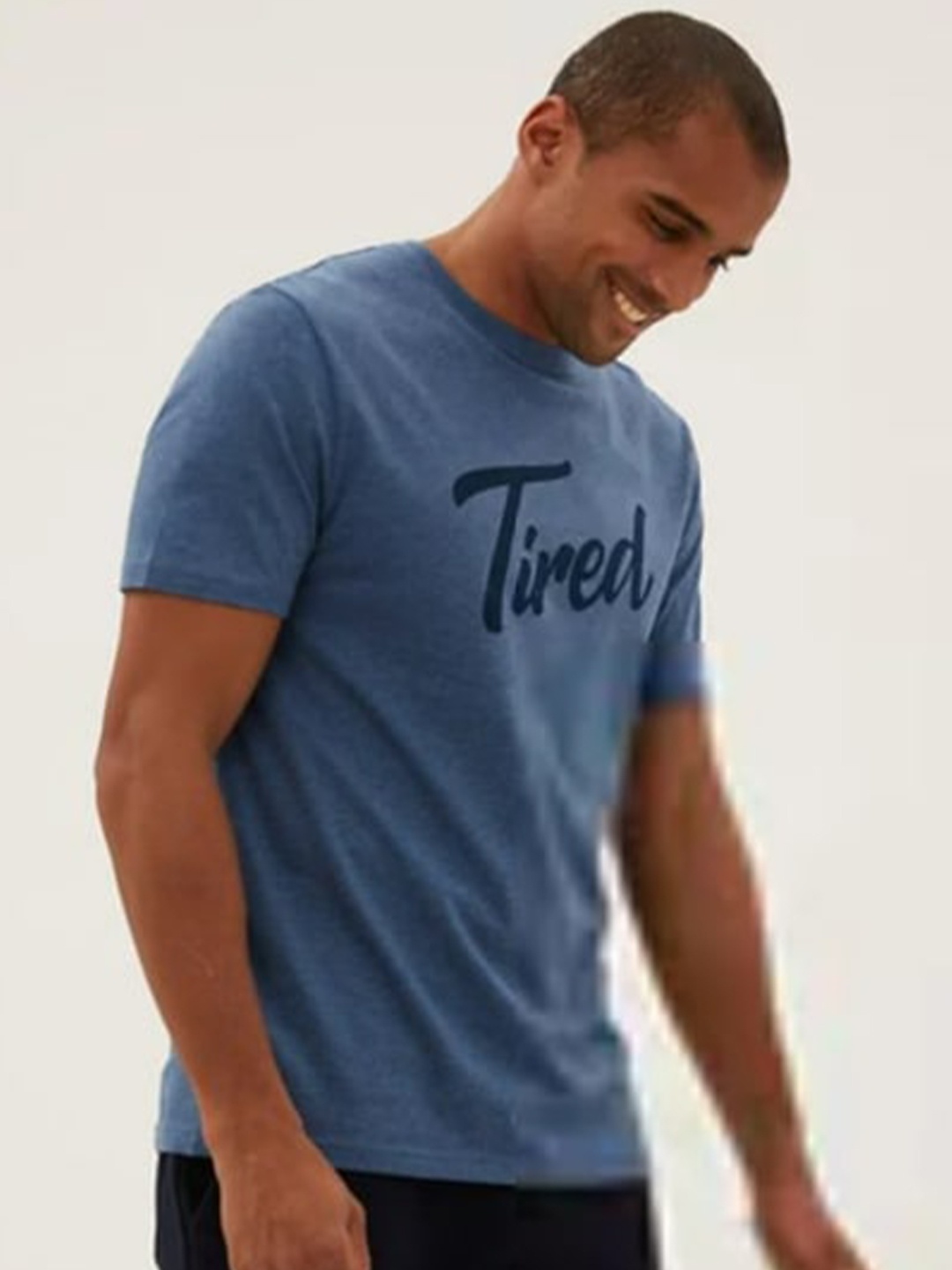 

Marks & Spencer Men Blue Typography Printed Pure Cotton T-shirt