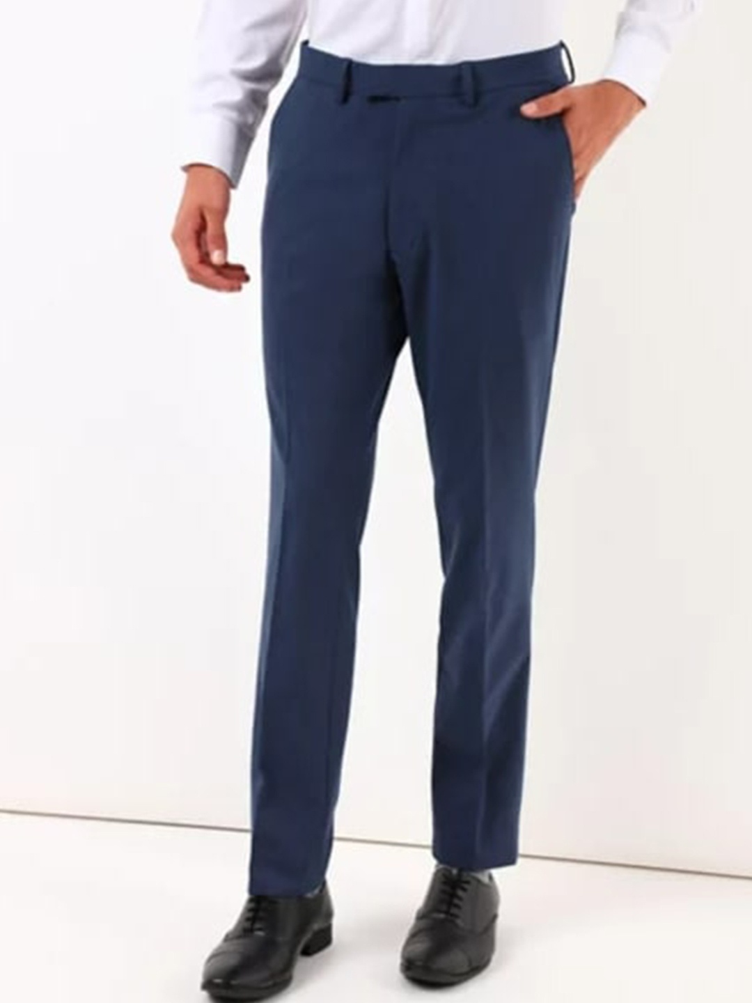 

Marks & Spencer Men Blue High-Rise Trousers