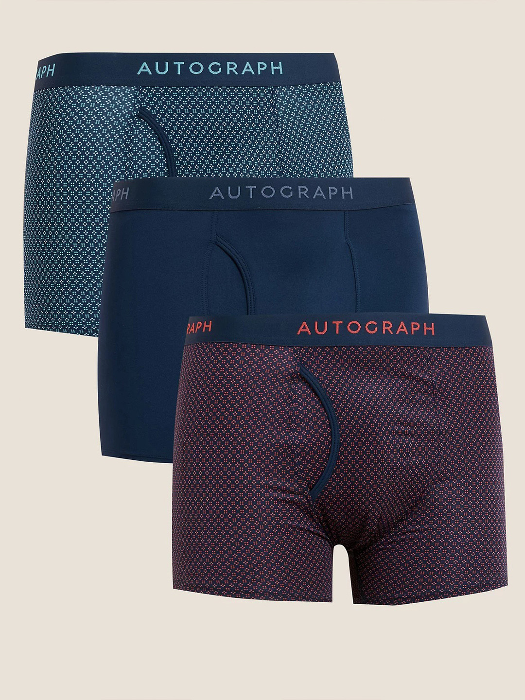 

Marks & Spencer Men Set Of 3 Printed Trunks T145303ANAVY, Navy blue
