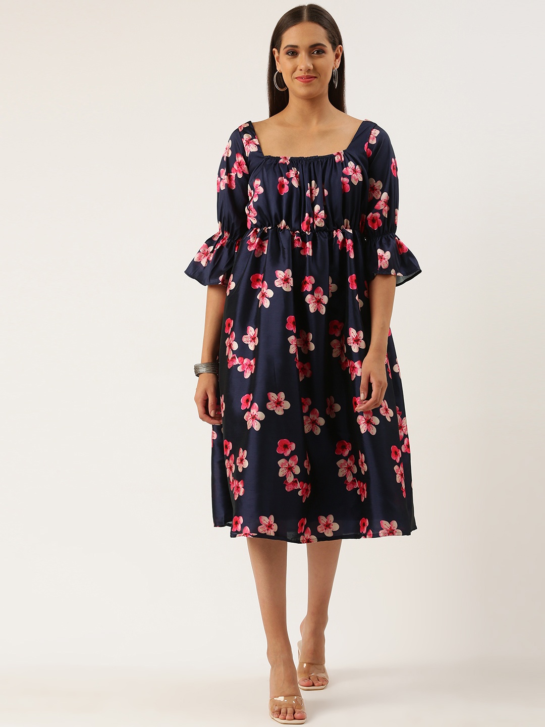 

Ethnovog Pure Cotton Digital Floral Print A-Line Dress, Green