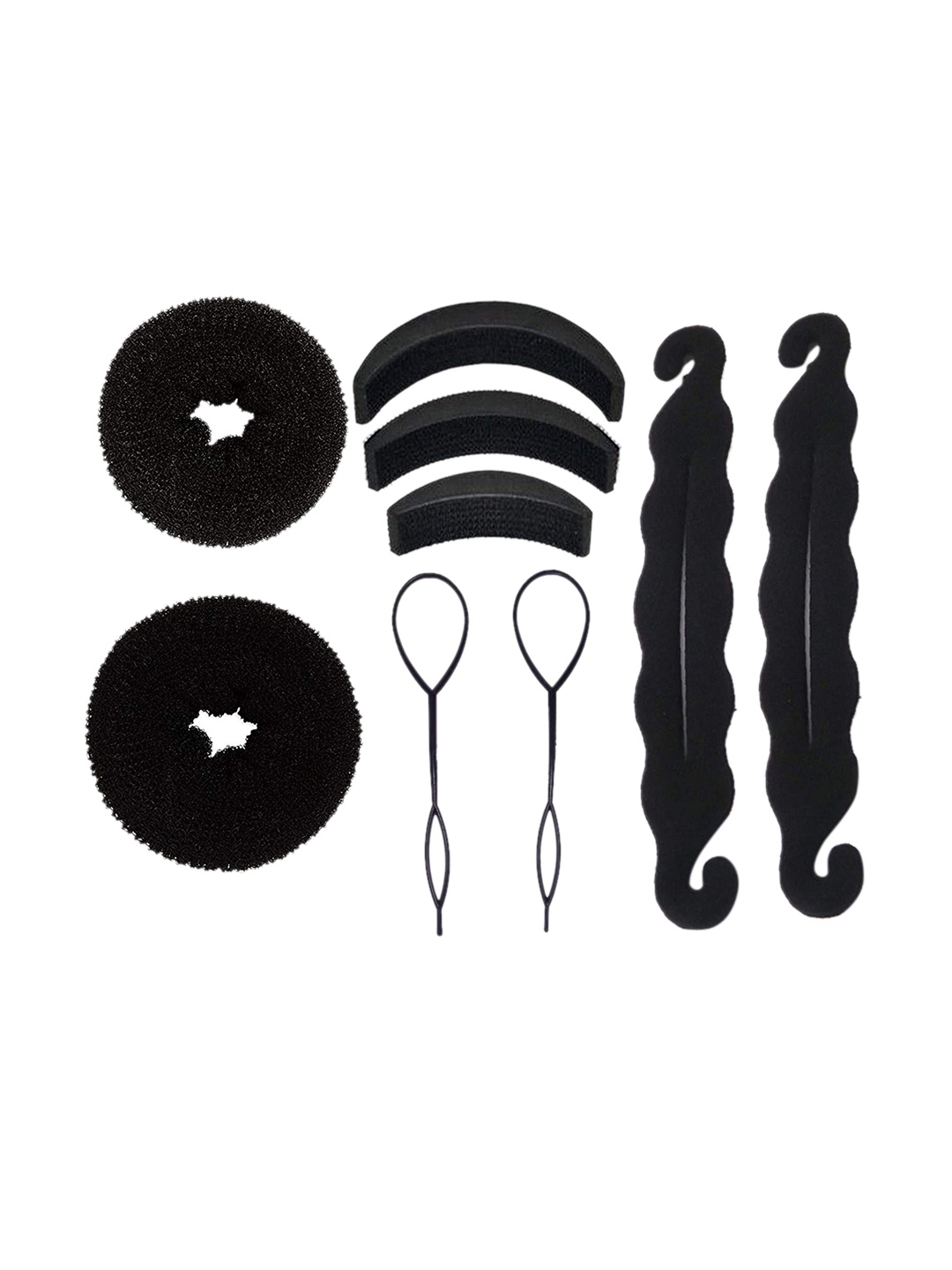 

CHRONEX Set Of 9 Banana Bumpit Hair Puff Up Maker Donut Magic Bun Topsy Tail Ponytail, Black