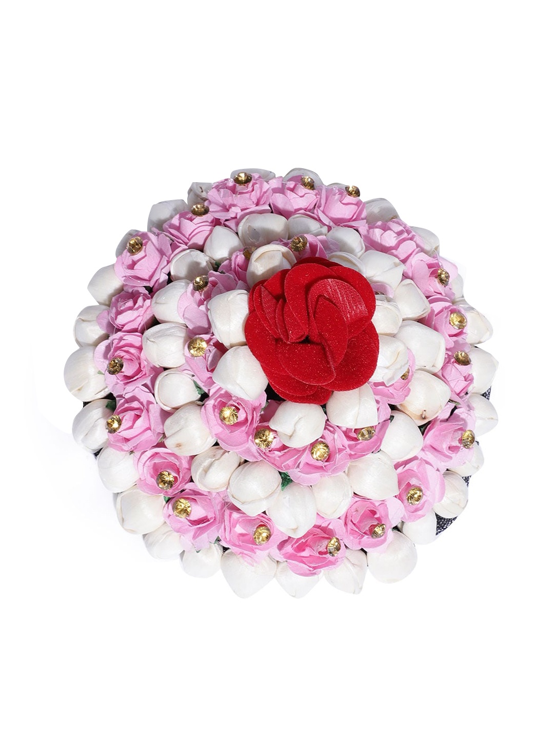 

CHRONEX Artificial Yellow with Red Rose Flowers Bridal Bun Juda Maker, Multi