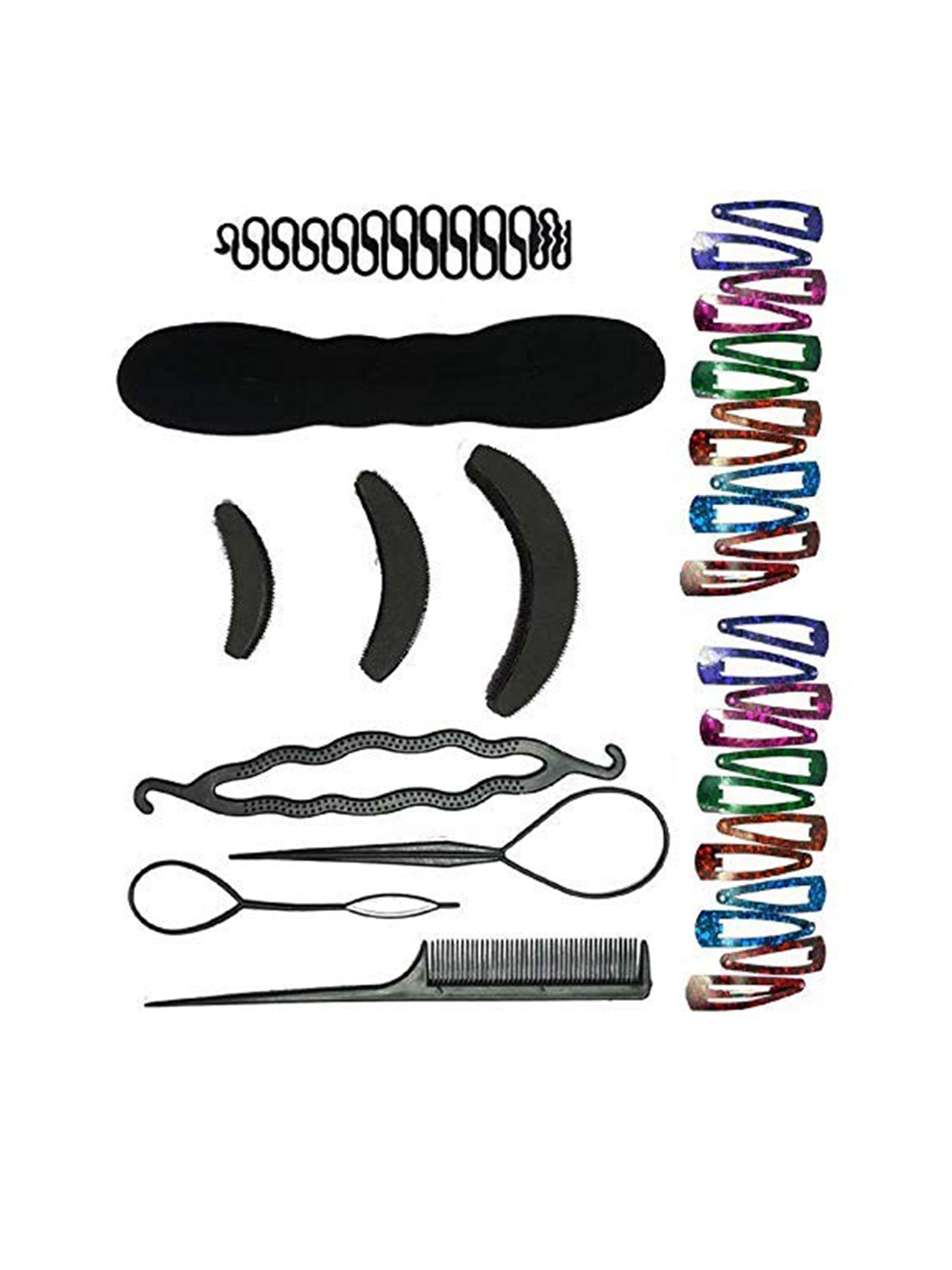 

CHRONEX Set Of 33 Braid Maker Puff Bumpit Tic Tac Clips Hair Styling Hair Accessories, Black