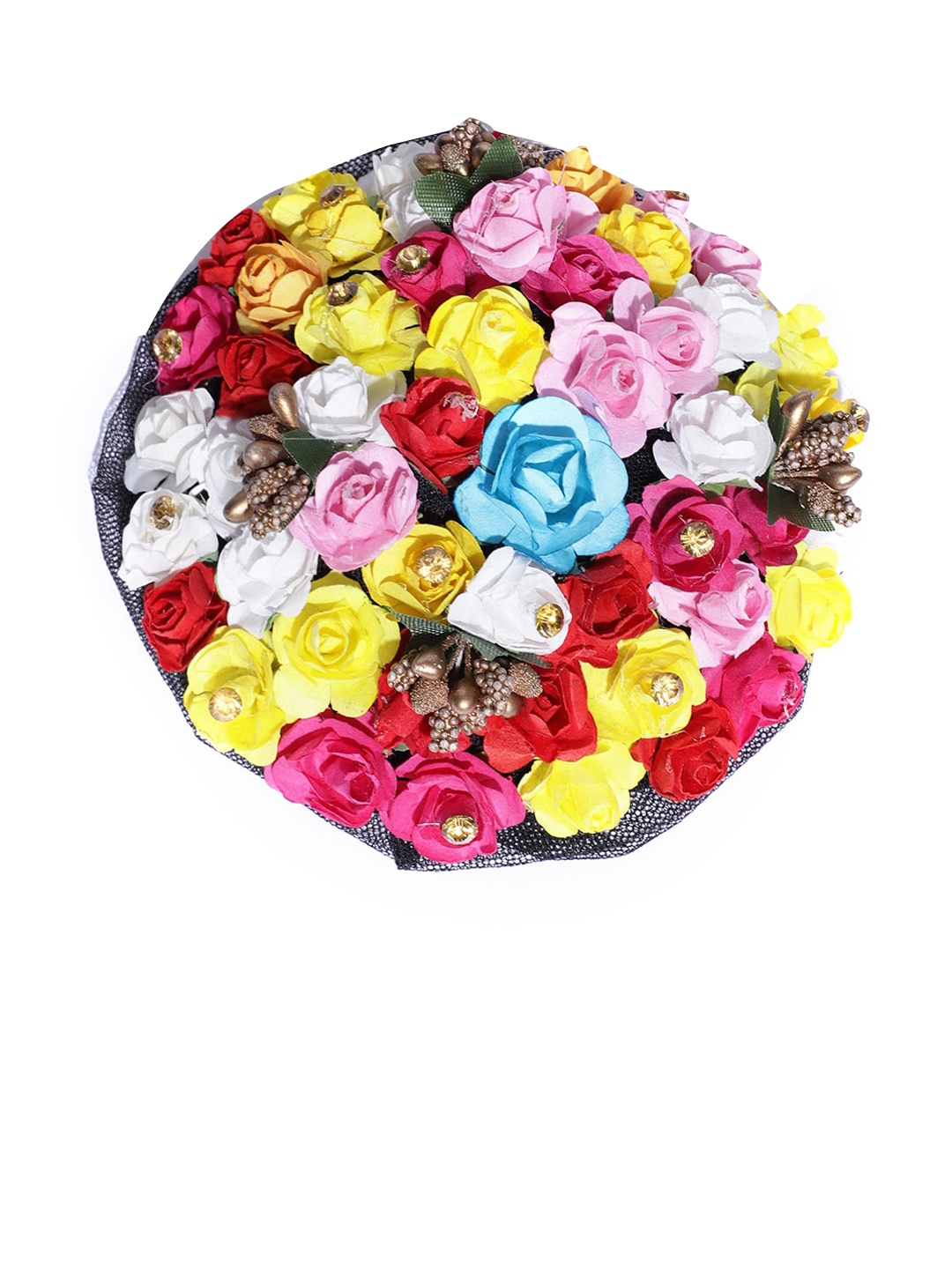 

CHRONEX Artificial Red & White Design Rose Flowers Bridal Bun Juda Maker