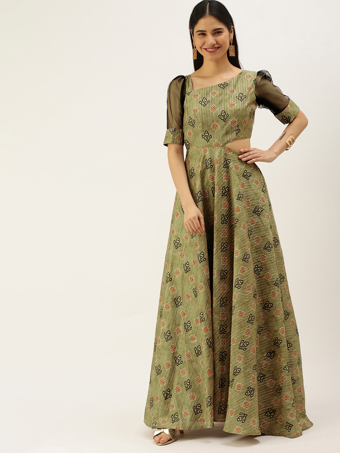 

Ethnovog Green Ethnic Motifs Ethnic Maxi Maxi Dress