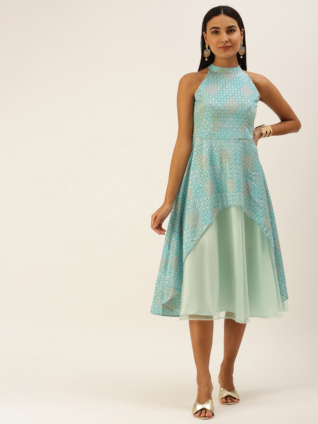 Ethnovog Turquoise Blue Layered Georgette Midi Dress