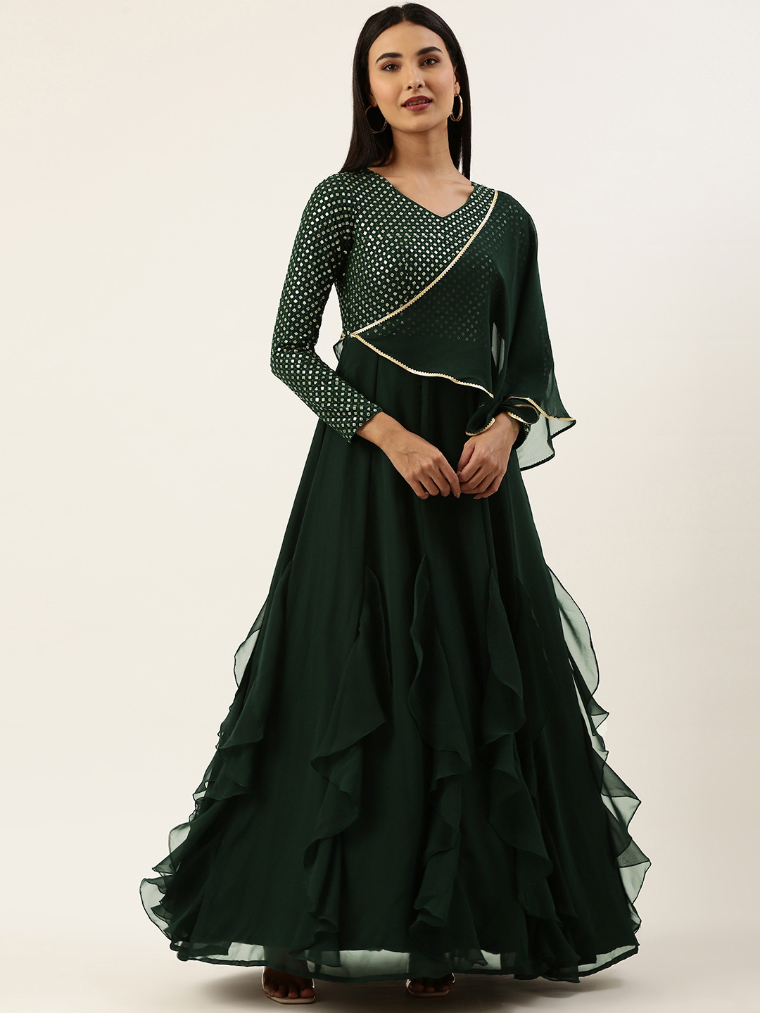 

Ethnovog Green Embellished Georgette Maxi Dress