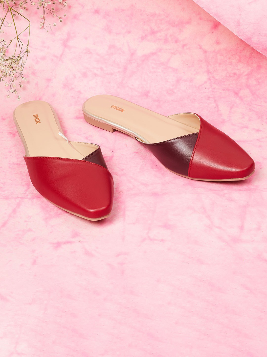 max Women Colourblocked Mules Flats, Red