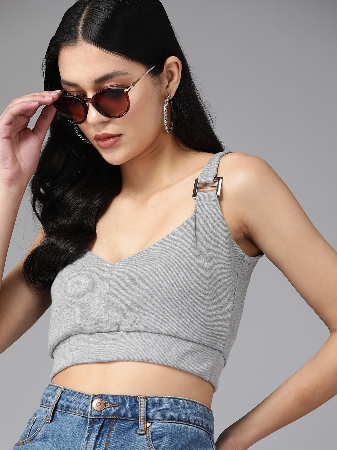 

Roadster Grey Solid Crop Top