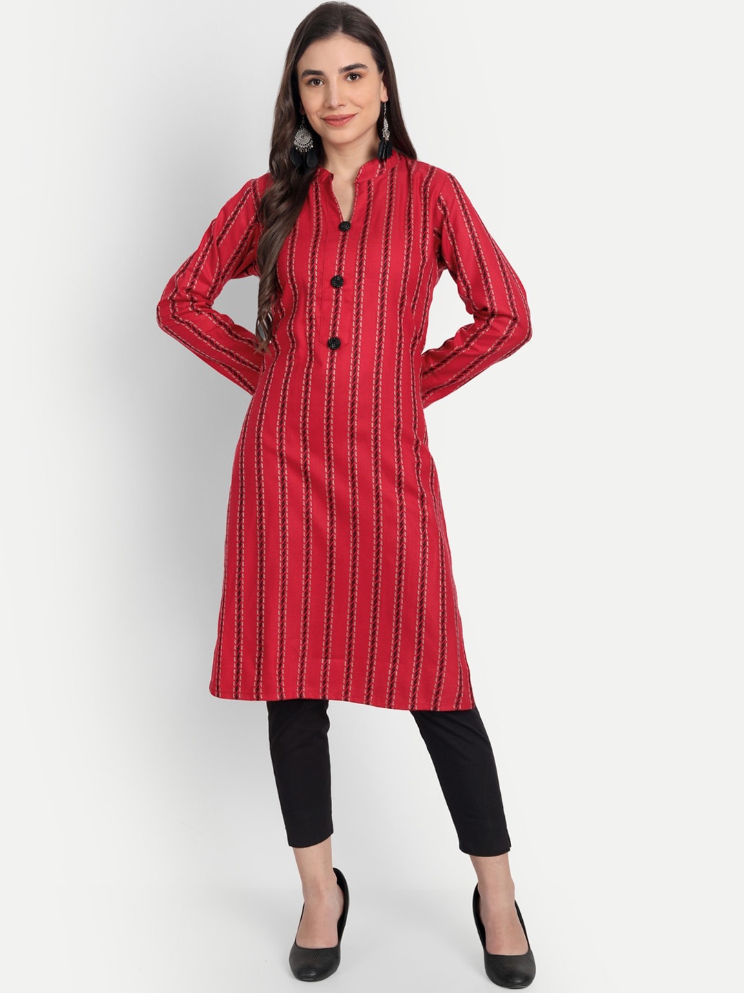 

Alavya Women Red & Beige Striped Dobby Kurta