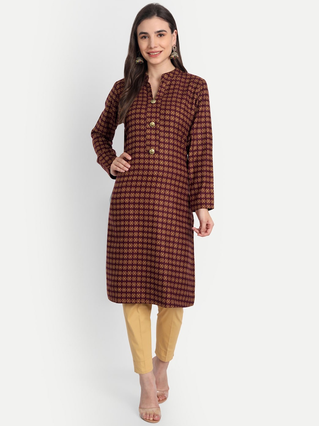 

Alavya Women Brown Ethnic Motifs Printed Dobby Kurta