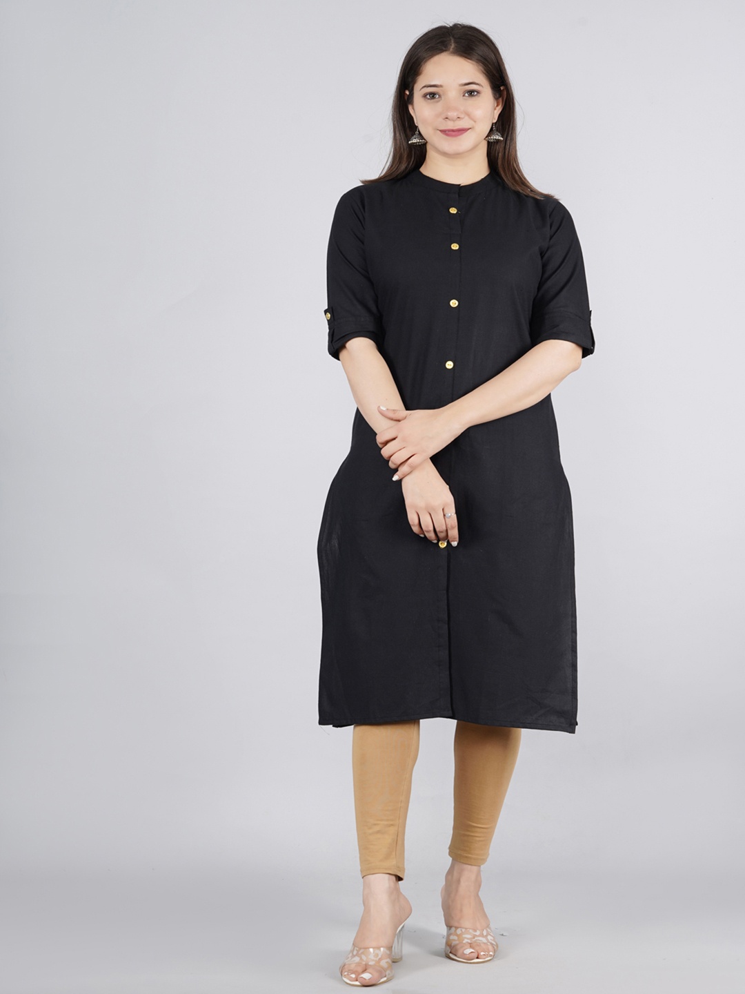 

kipek Women Solid Cotton Kurta, Black