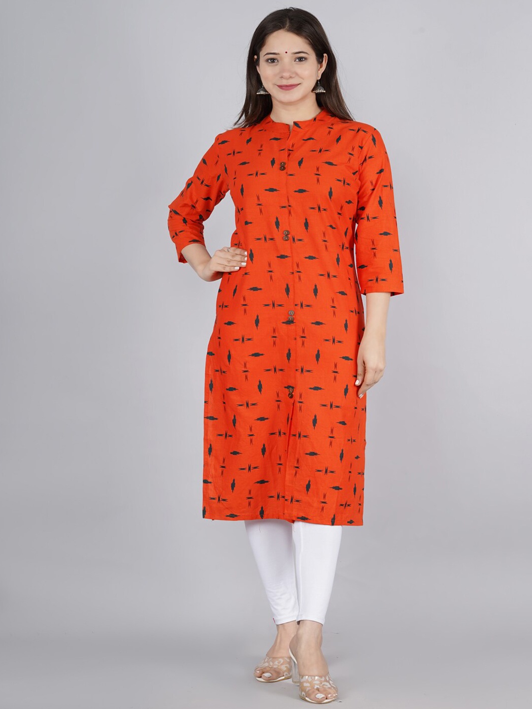 kipek Women Red Geometric Printed Cotton Kurta