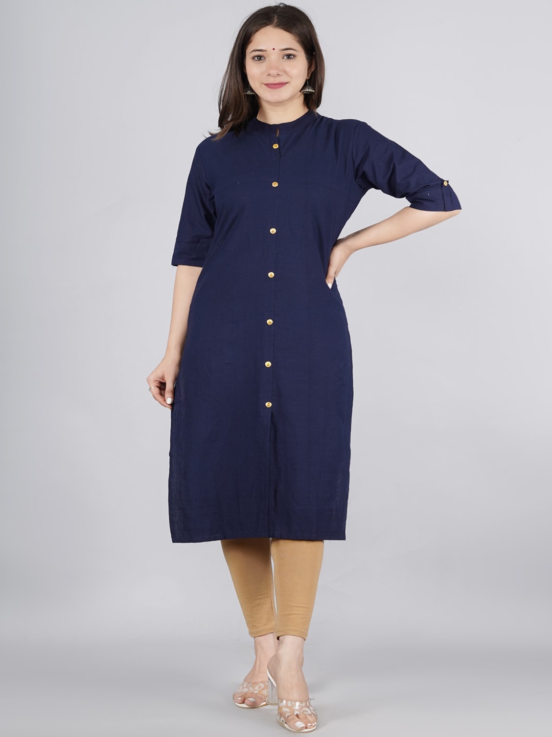 

kipek Women Navy Blue Cotton Pathani Kurta