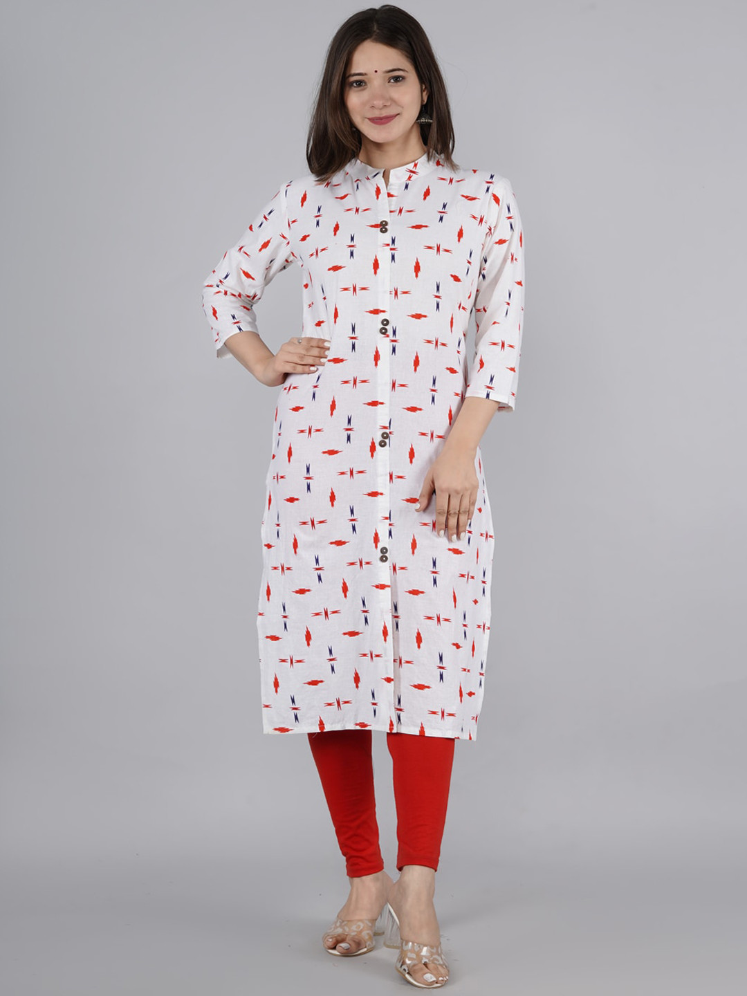 

kipek Women White & Red Geometric Printed Kurta