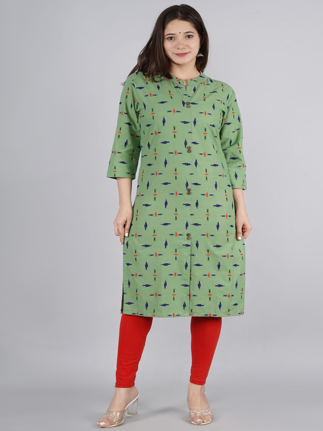

kipek Women Green Geometric Gotta Patti Pathani Kurta
