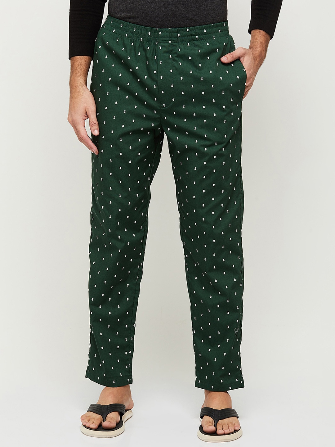 

max Men Printed Pure Cotton Lounge Pants, Green