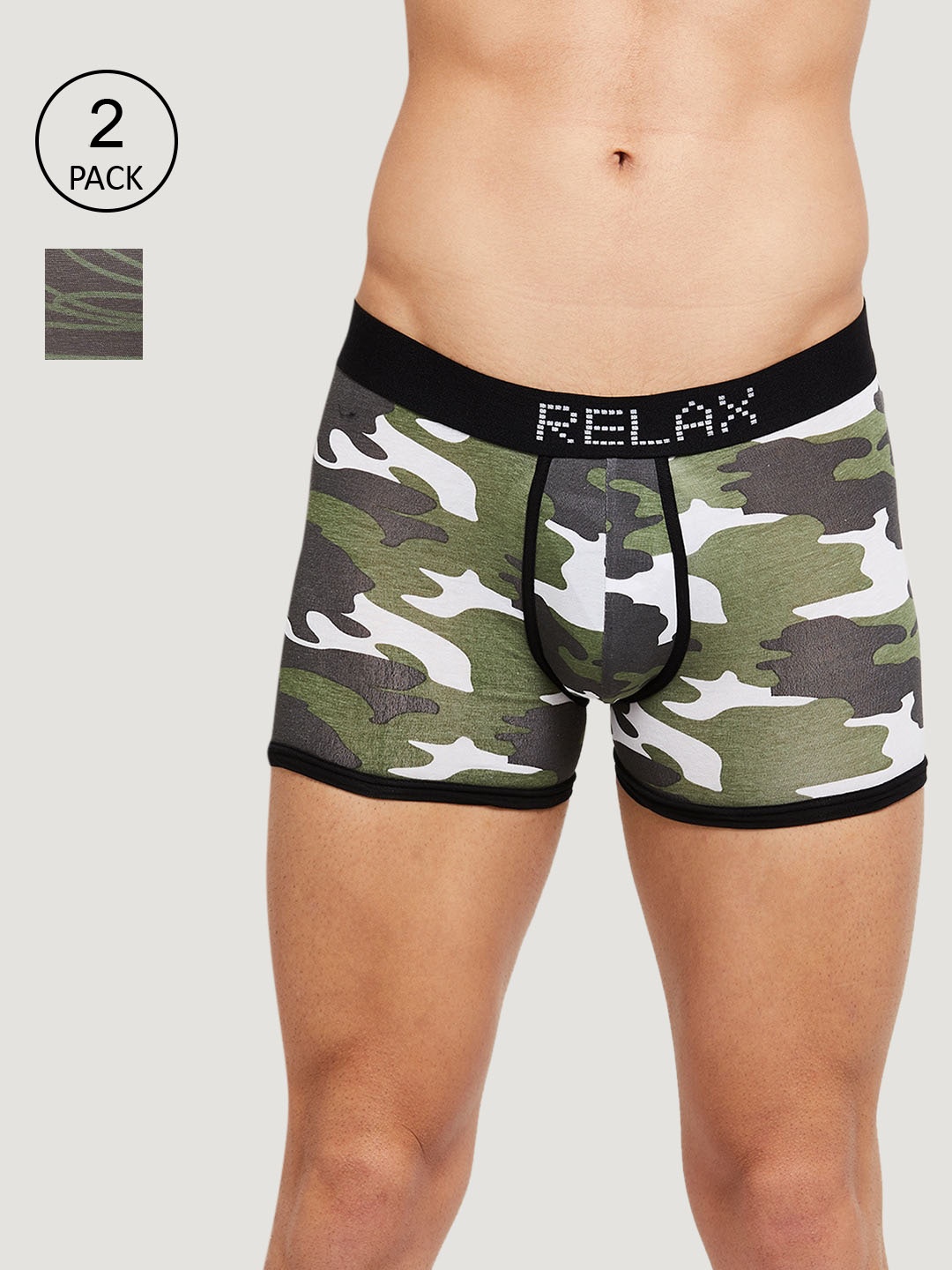 

max Men Set of 2 Grey and Green Printed Trunks AW22FSTKGRY1