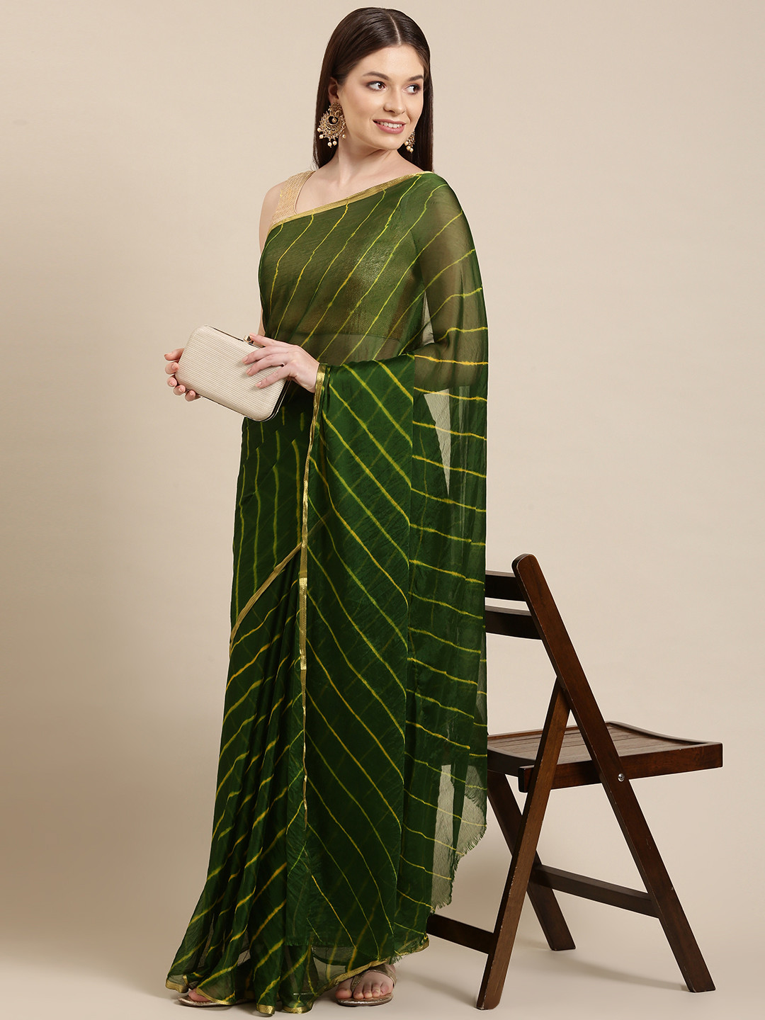 

KALINI Green & Yellow Leheriya Art Silk Leheriya Saree