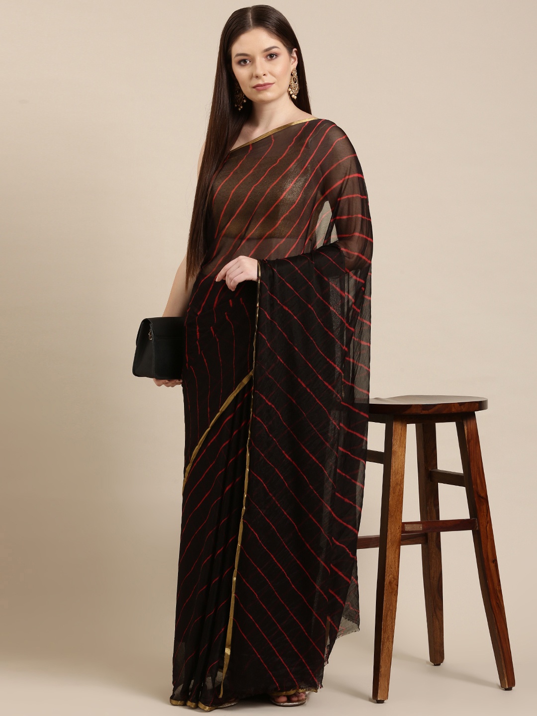 

KALINI Black & Red Leheriya Art Silk Leheriya Saree