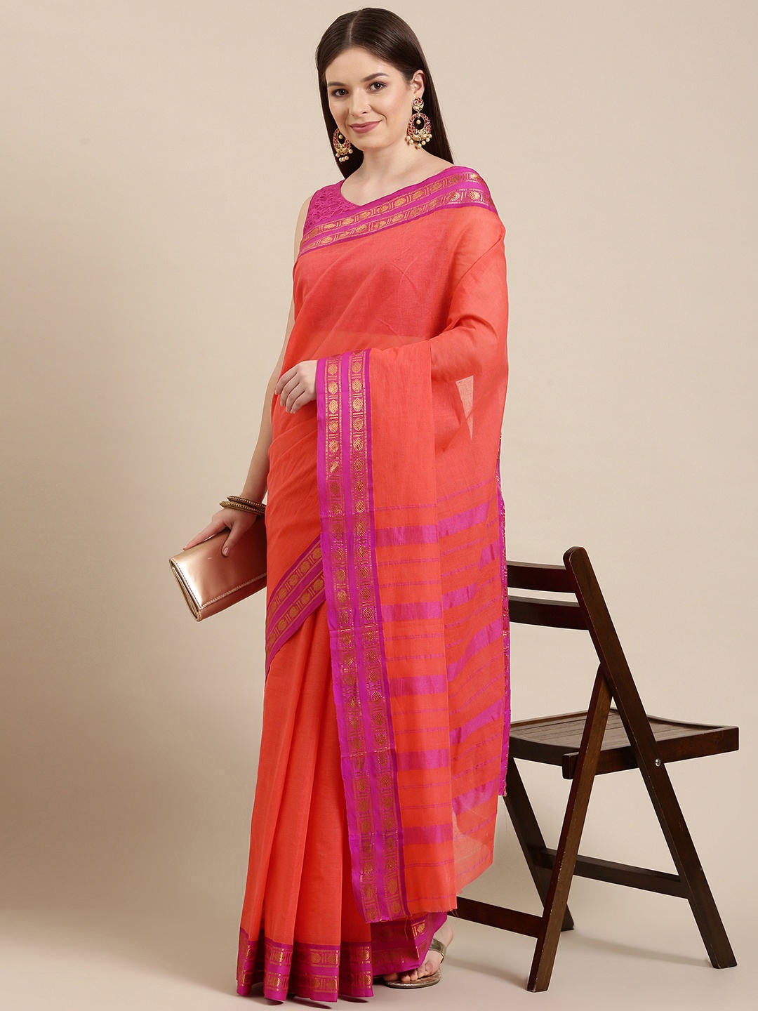 

KALINI Pink Pure Cotton Narayan Peth Saree