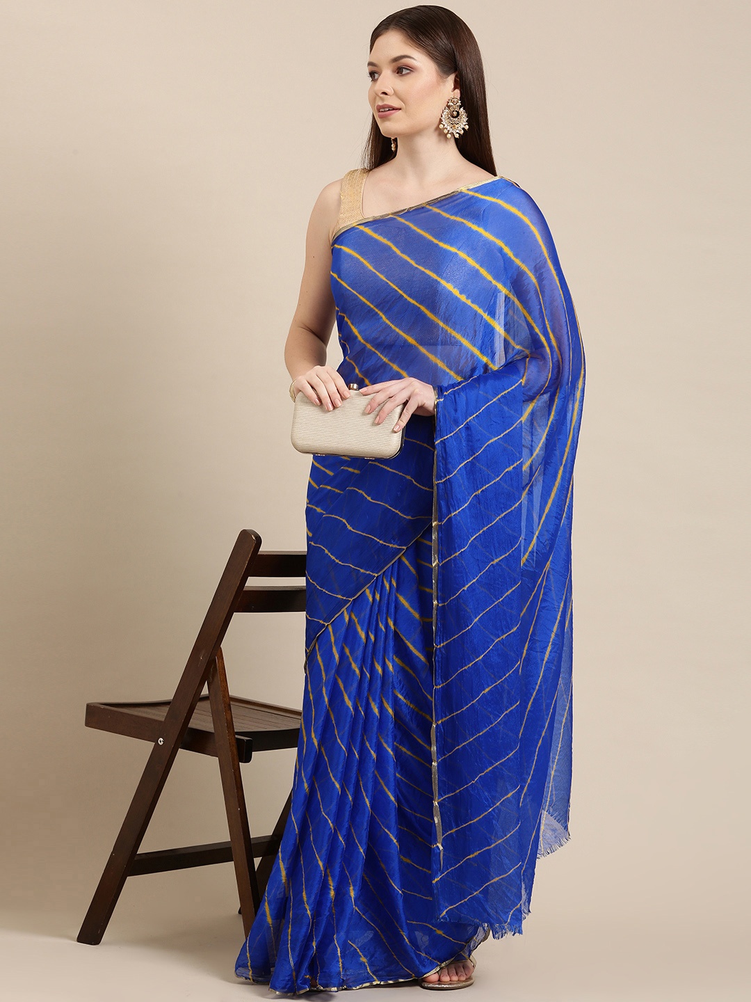 

KALINI Blue & Yellow Leheriya Art Silk Leheriya Saree
