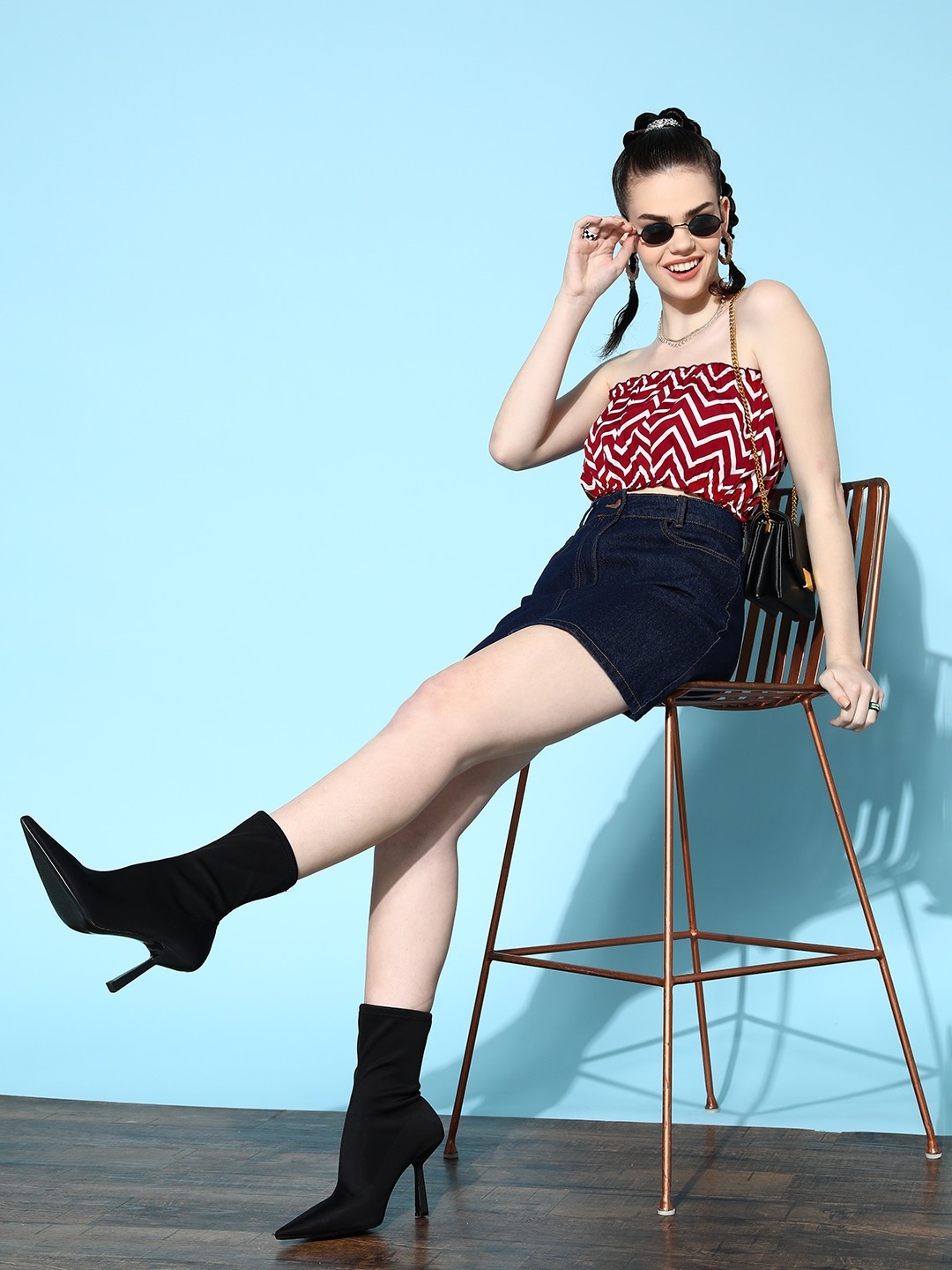 

Berrylush Lovely Maroon Geometric Bustier Crop Top