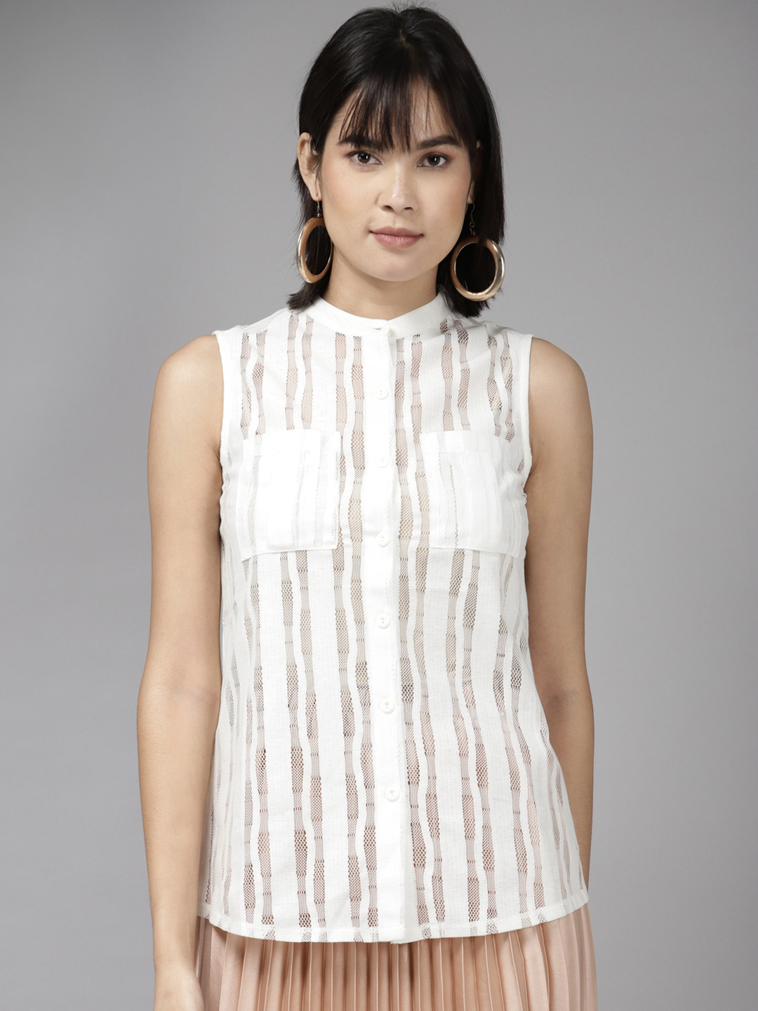 

Aarika White Georgette Shirt Style Top