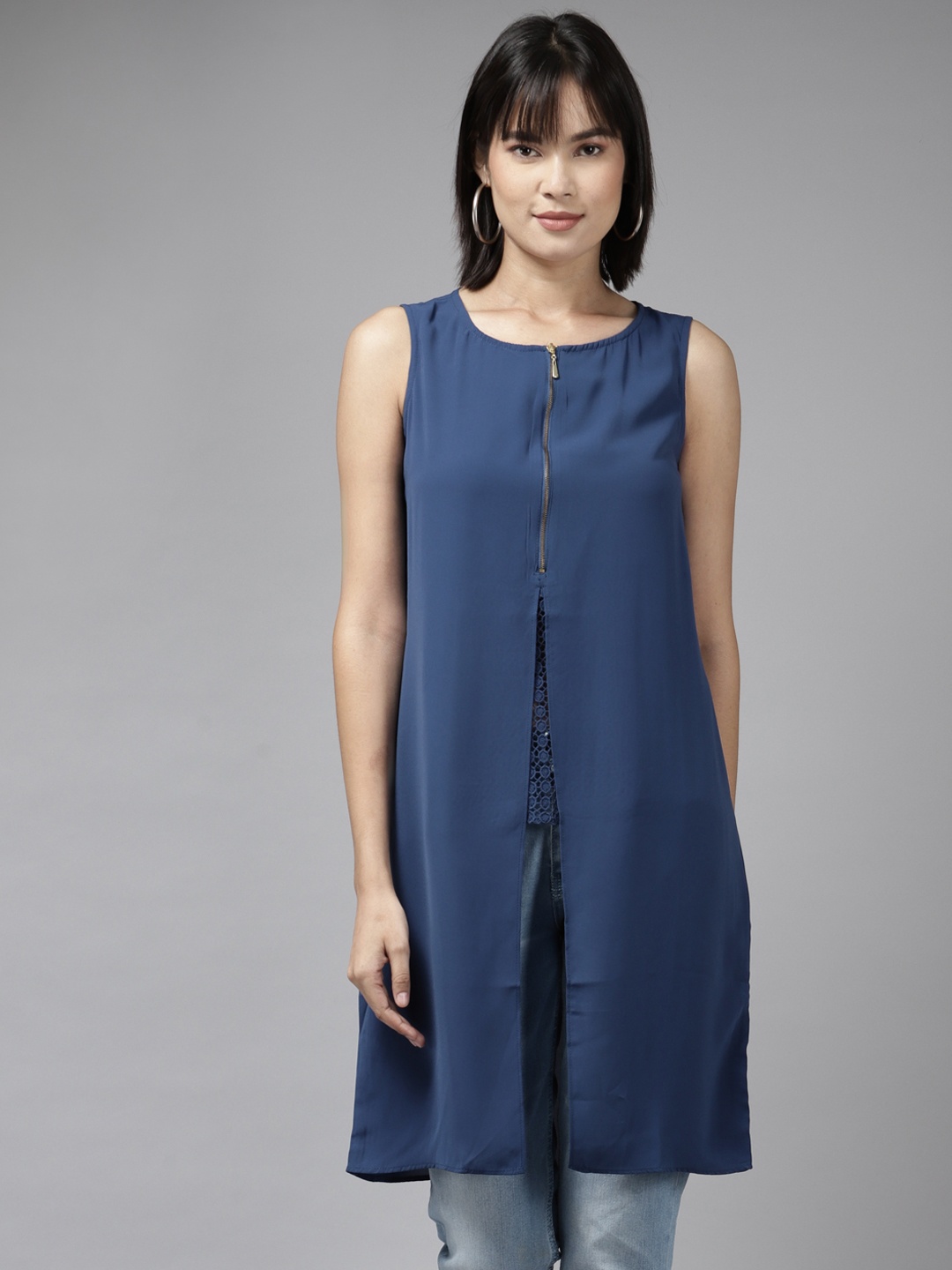 

Aarika Navy Blue Georgette Longline Top