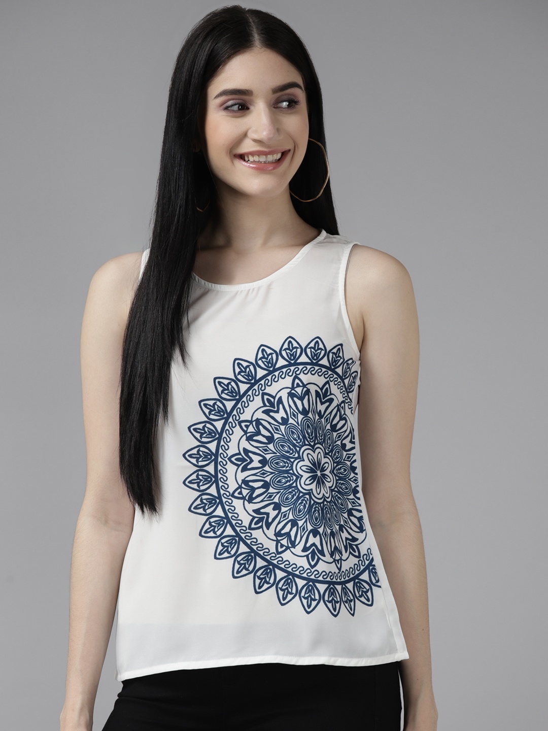 

Aarika White & Blue Print Georgette Top