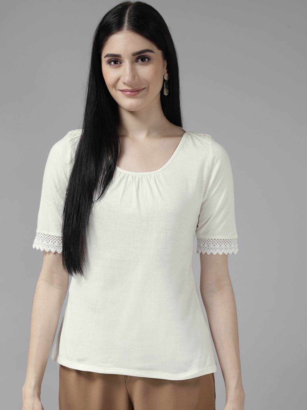 

Aarika White Solid Lace Inserts Top