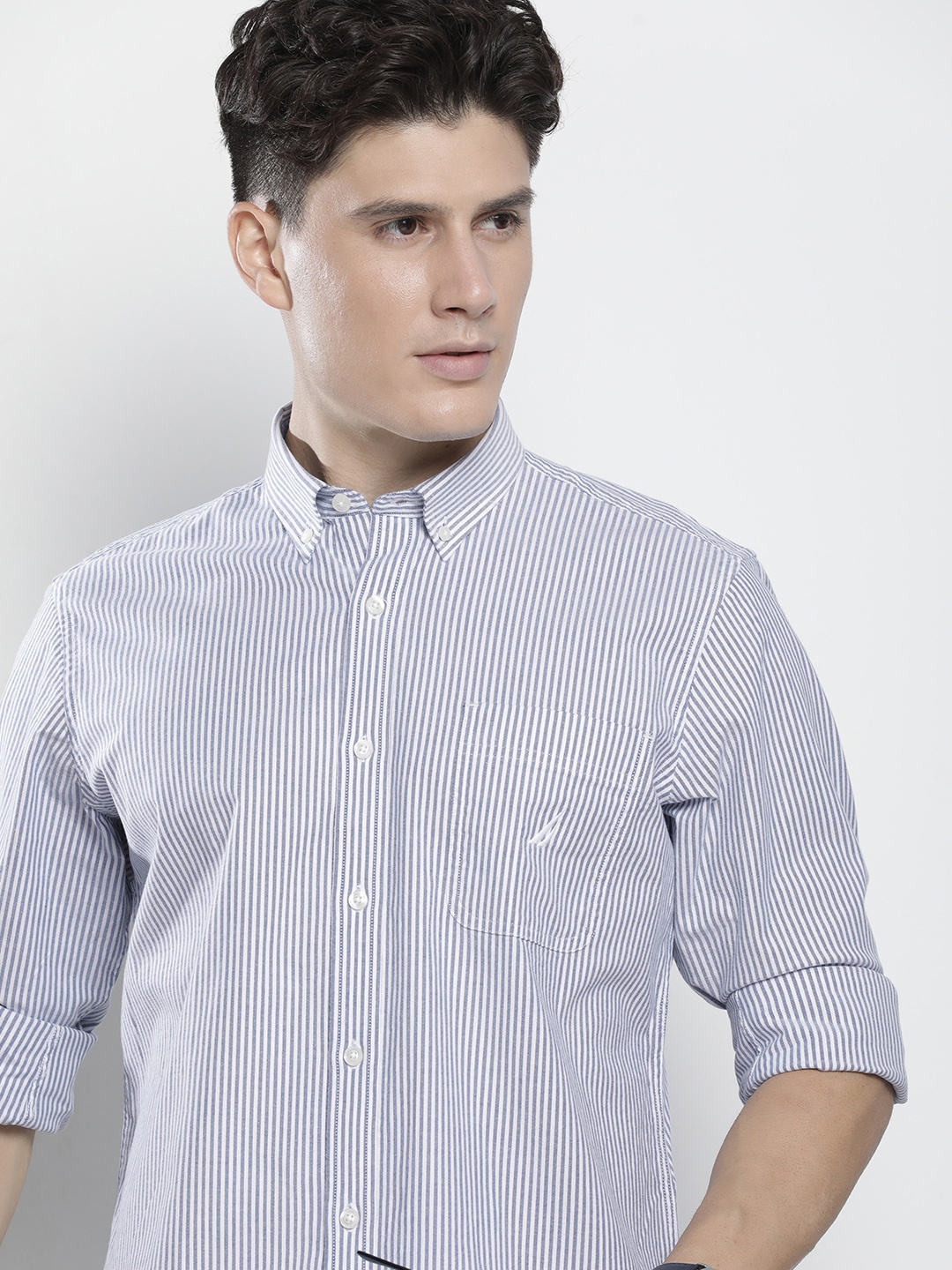 

Nautica Men Classic Fit Striped Button-Down Collar Casual Shirt, Blue