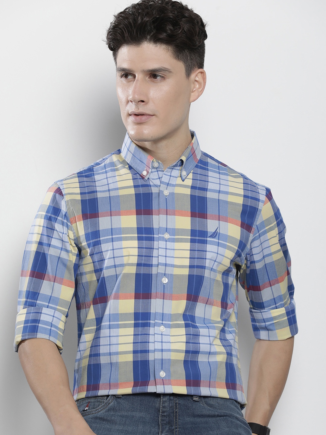 

Nautica Slim Fit Opaque Checked Casual Shirt, Blue