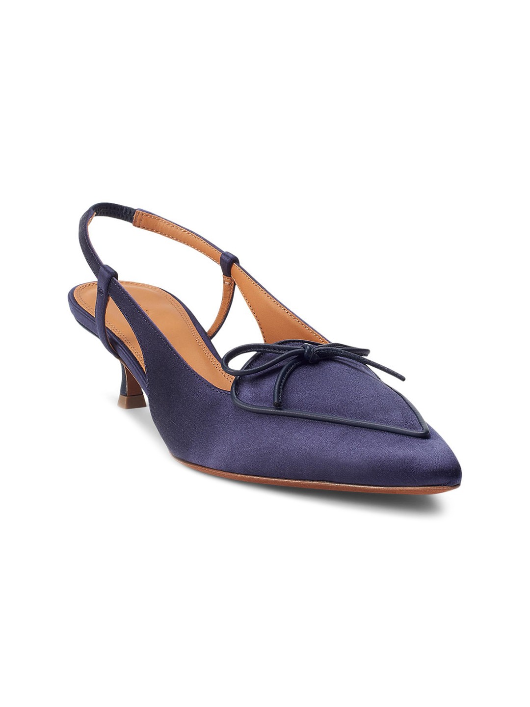 

Polo Ralph Lauren Navy Blue Textured Leather Party Kitten Pumps with Bows