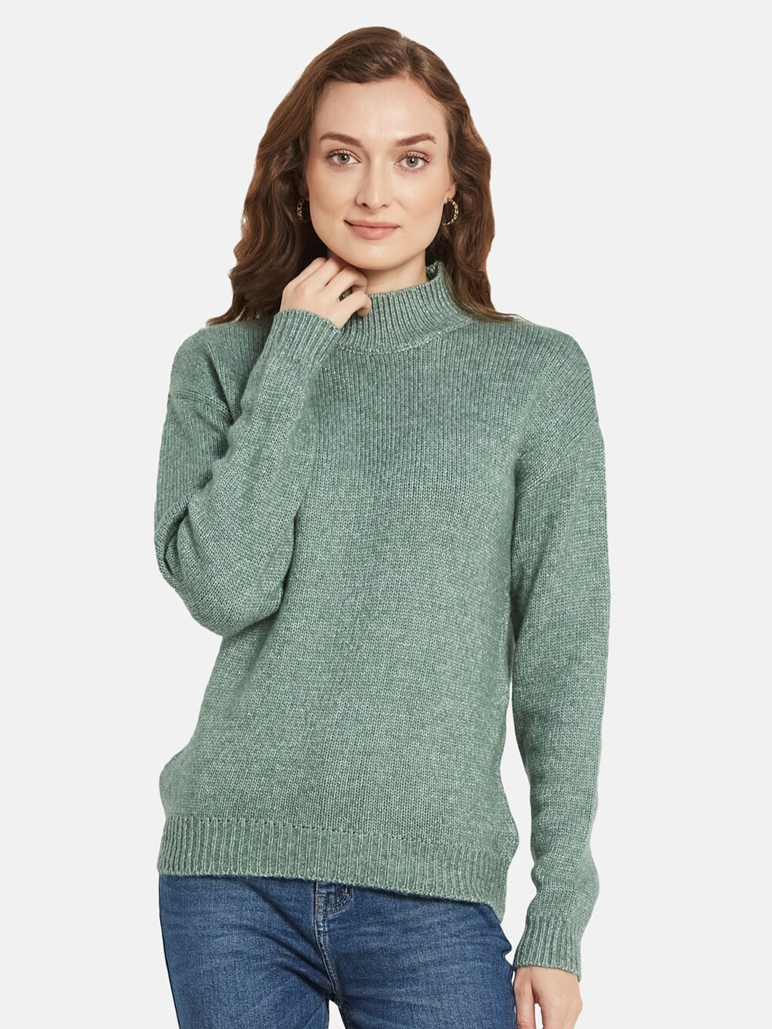 

METTLE Women Olive Green Solid Pullover