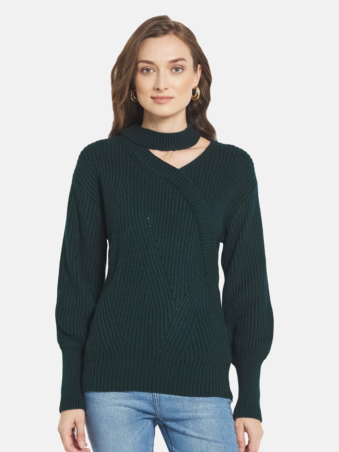 

METTLE Women Green Solid Pullover