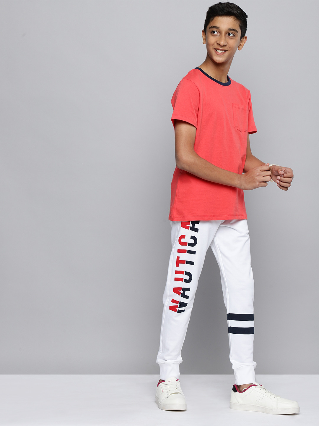 

Nautica Boys Brand Logo Printed Joggers, White