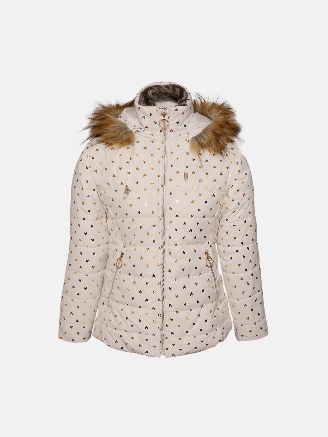 

LURE JUNIOR Girls White Printed Puffer Winter Jacket