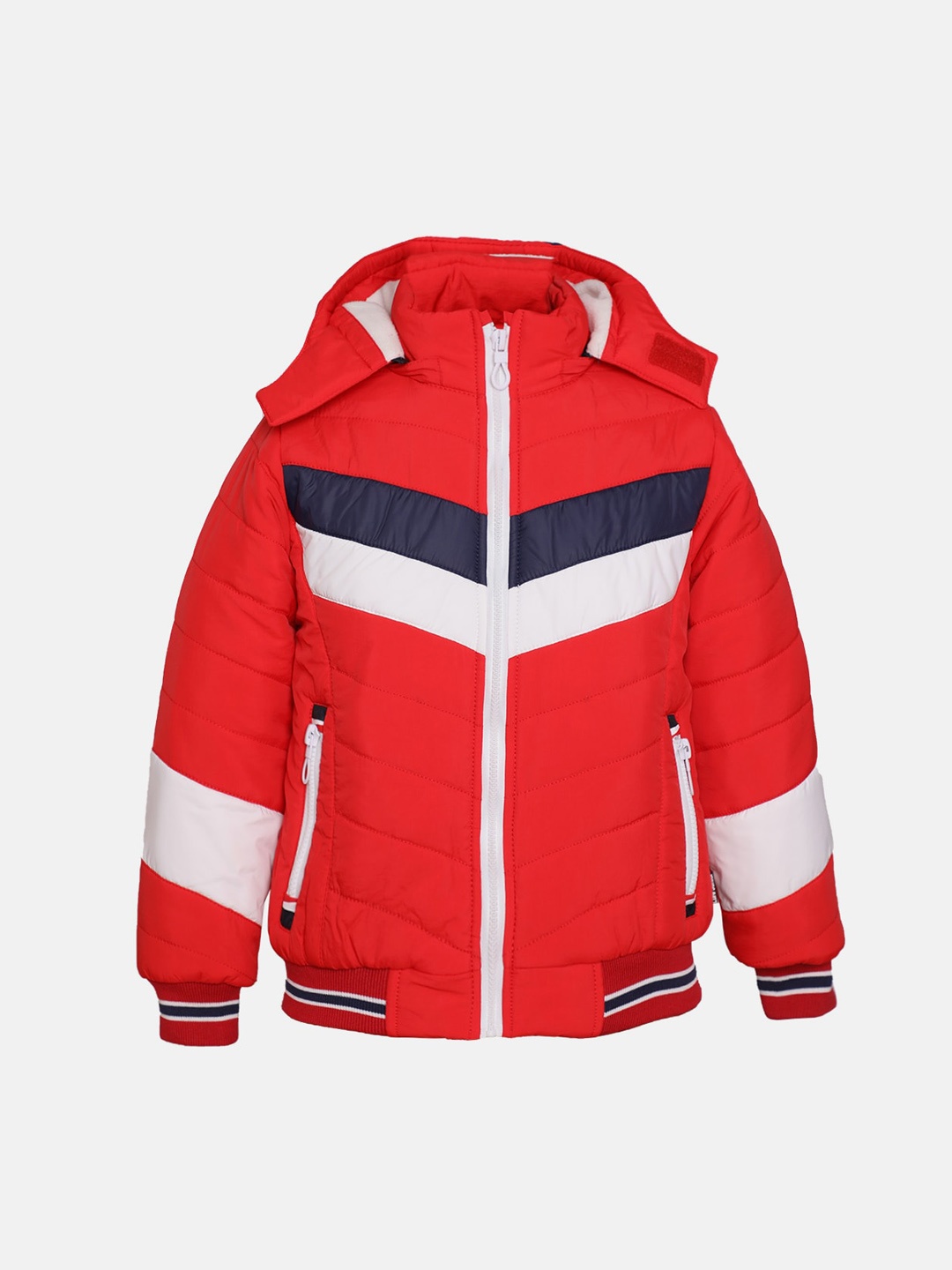 

LURE JUNIOR Boys Red & White Colourblocked Polyester Hooded Padded Jacket
