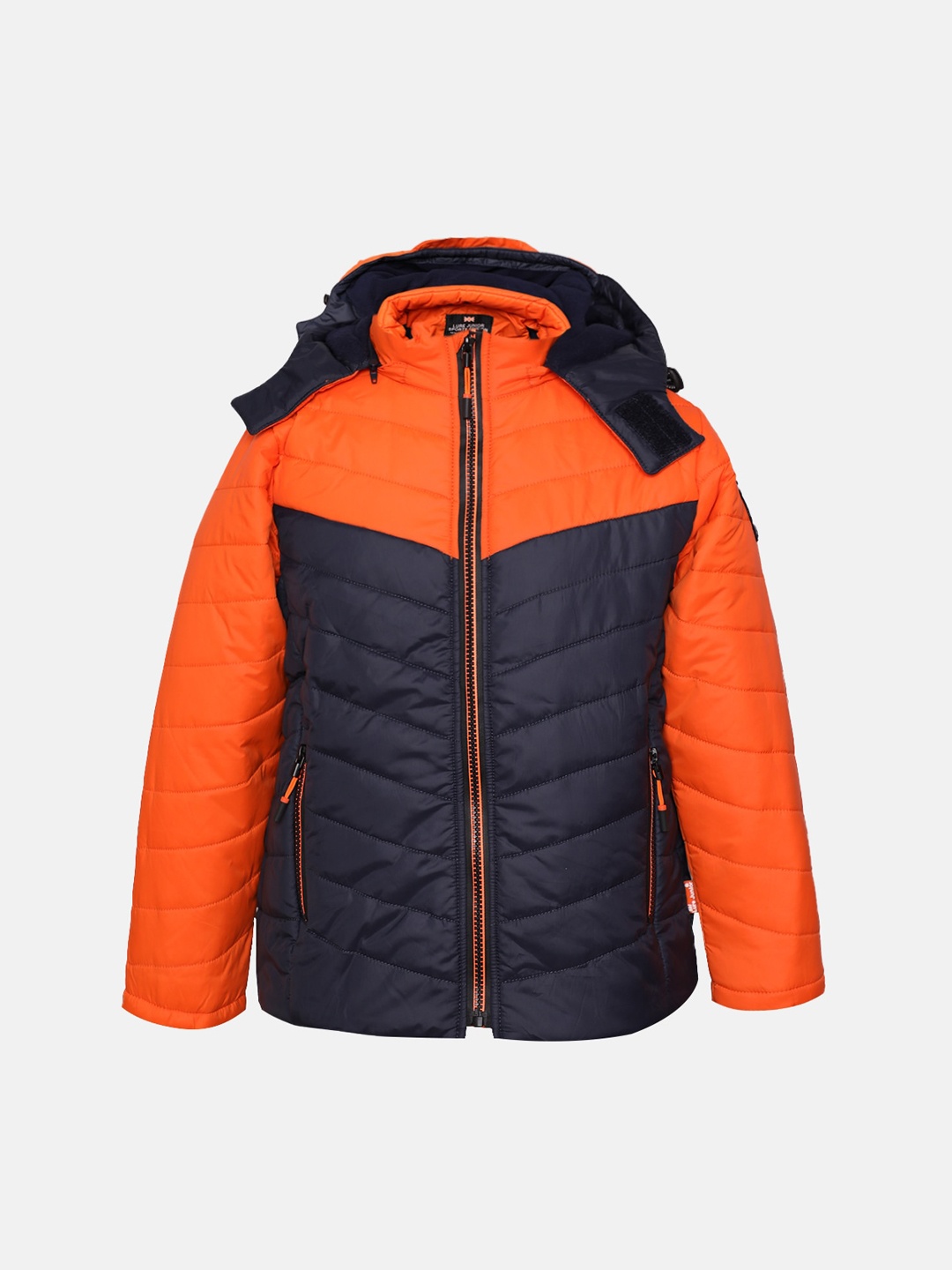 

LURE JUNIOR Boys Orange Black Colourblocked Outdoor Puffer Jacket