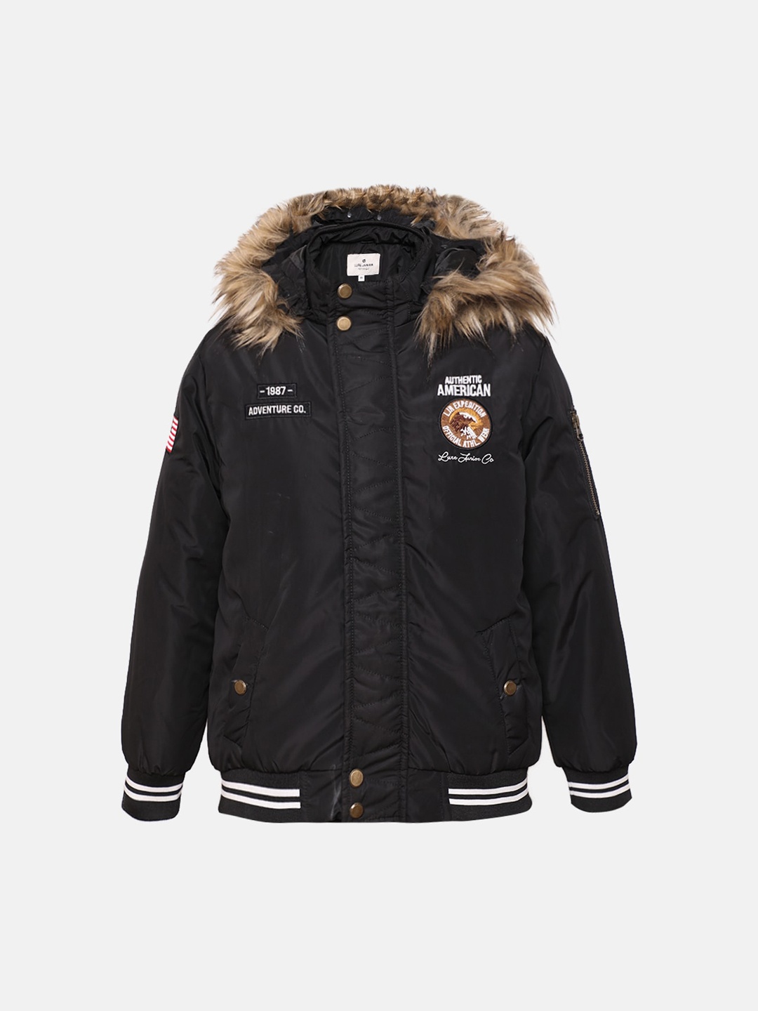 

LURE JUNIOR Boys Black Outdoor Open Front Jacket with Embroidered