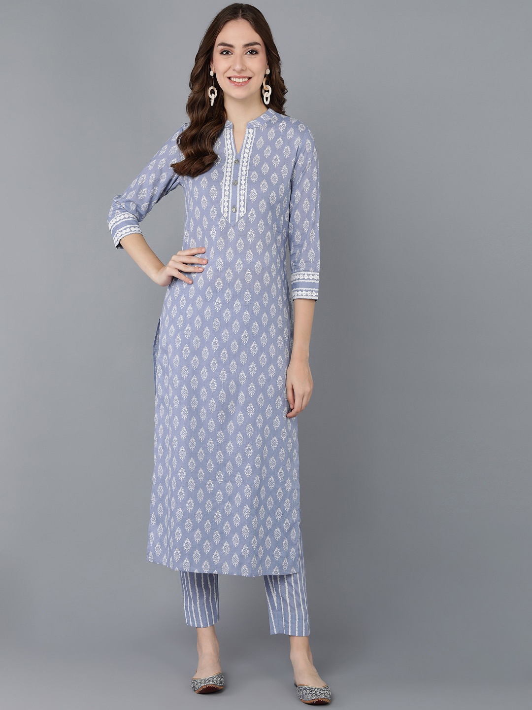 

kipek Women Ethnic Motifs Yoke Design Pure Cotton Kurta with Trousers, Purple