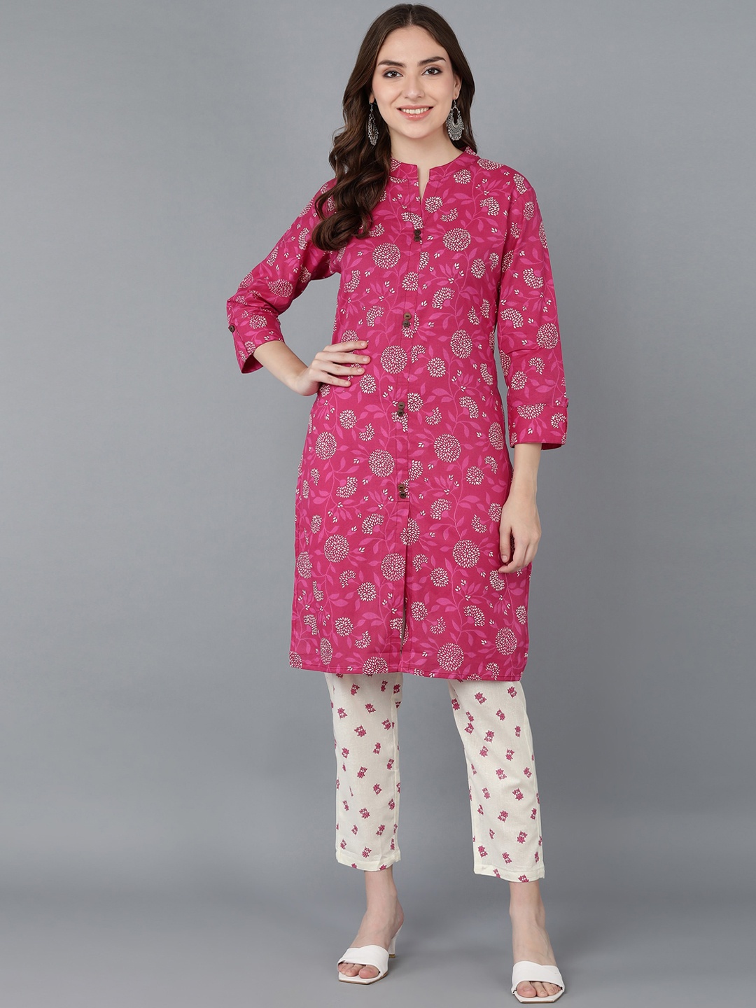 

kipek Women Floral Printed Pure Cotton Kurta with Trousers, Pink