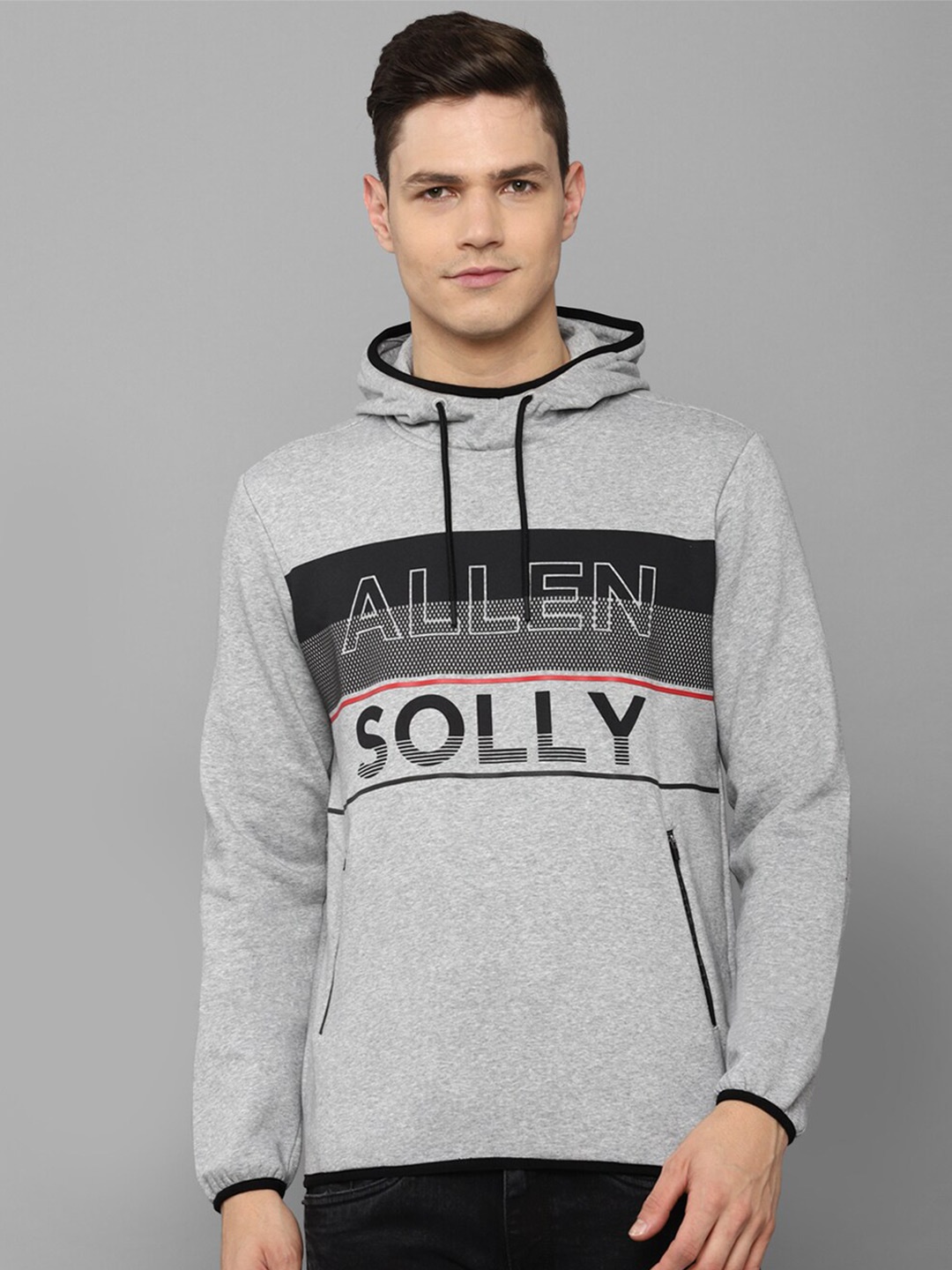 

Allen Solly Men Grey Printed Hooded Pure Cotton Sweatshirt