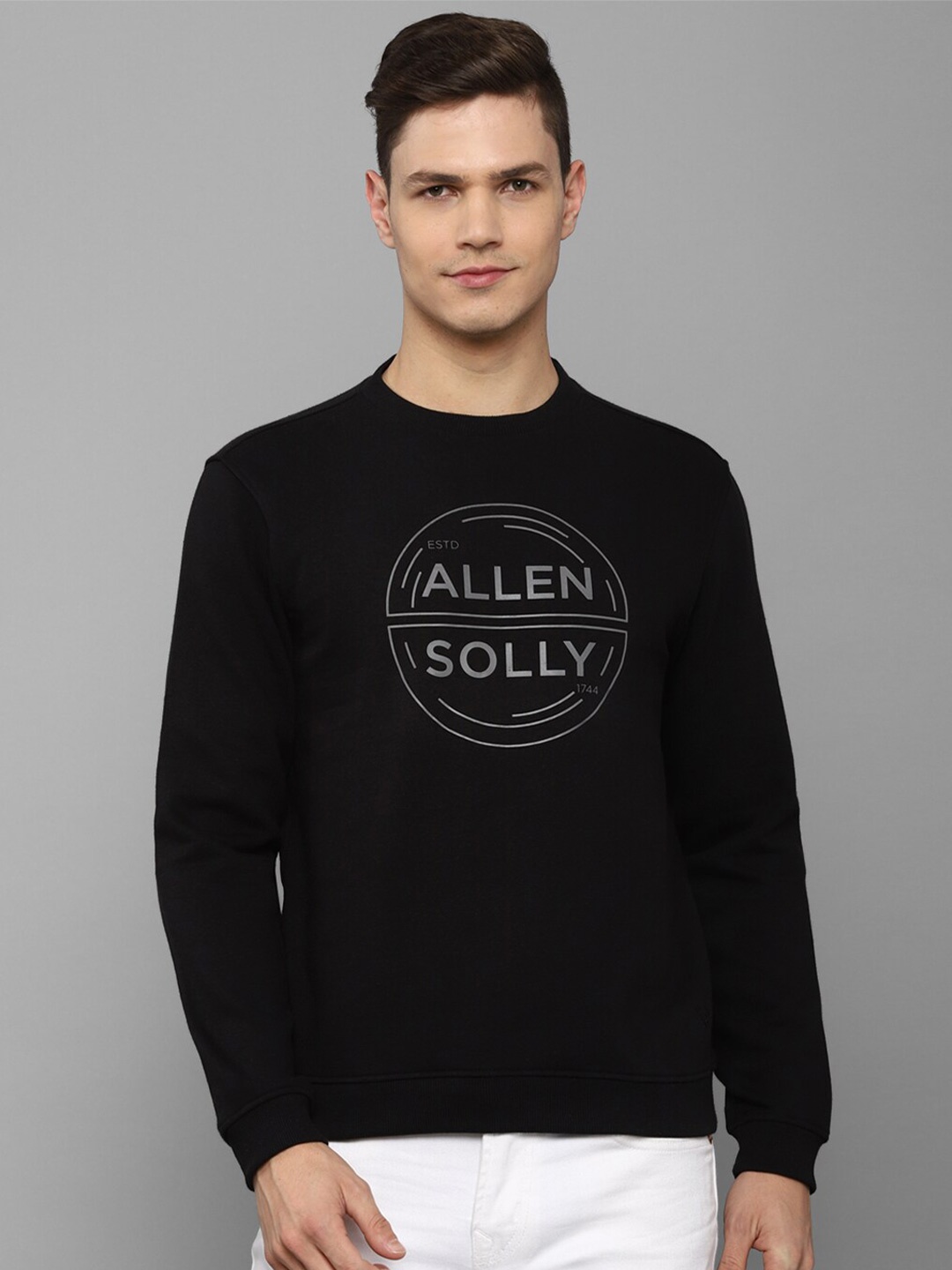 

Allen Solly Men Black Printed Pure Cotton Sweatshirt