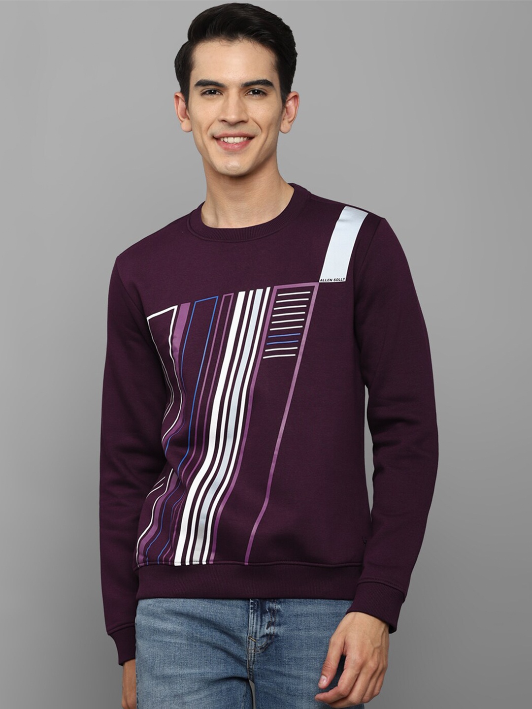 

Allen Solly Men Purple Printed Pure Cotton Sweatshirt