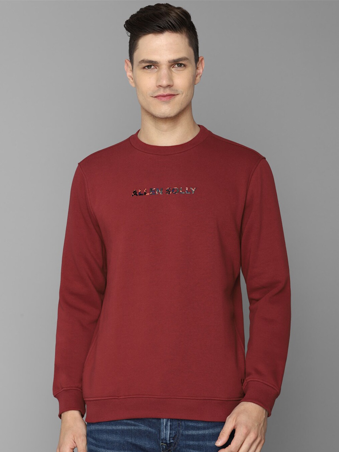 

Allen Solly Men Maroon Cotton Sweatshirt