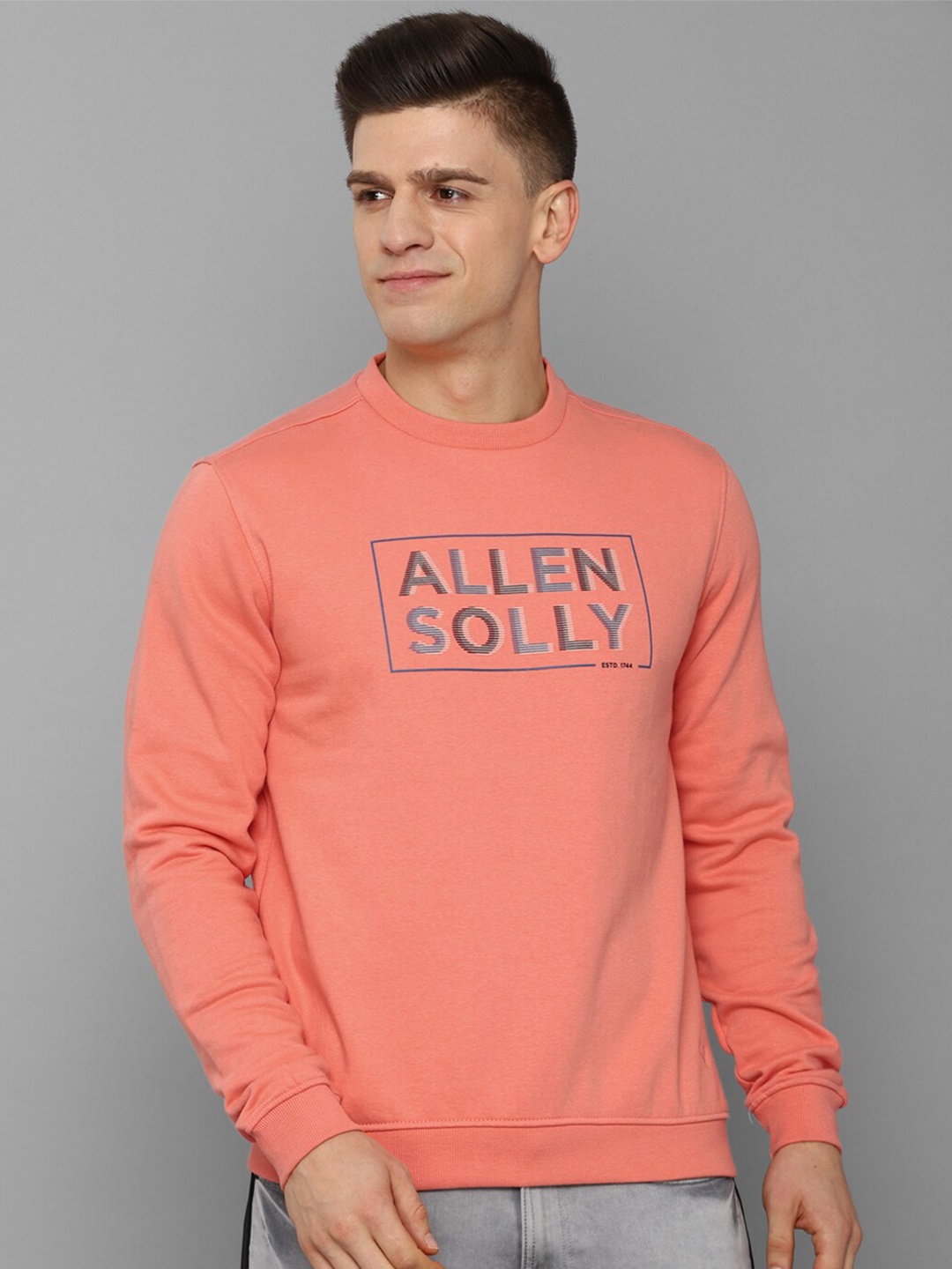 

Allen Solly Men Peach-Coloured Printed Cotton Sweatshirt