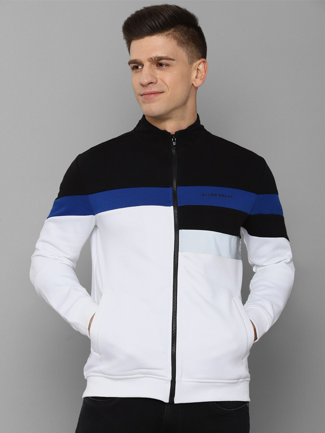 

Allen Solly Men White Colourblocked Cotton Sweatshirt