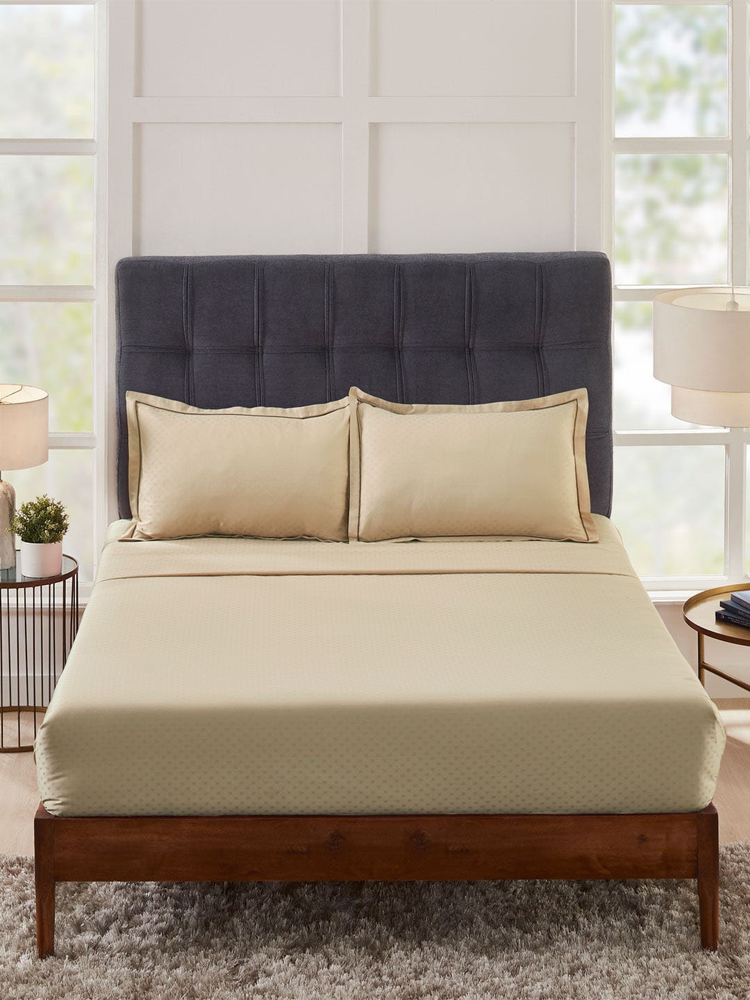 

MYTRIDENT Brown 300 TC King Bedsheet with 2 Pillow Covers